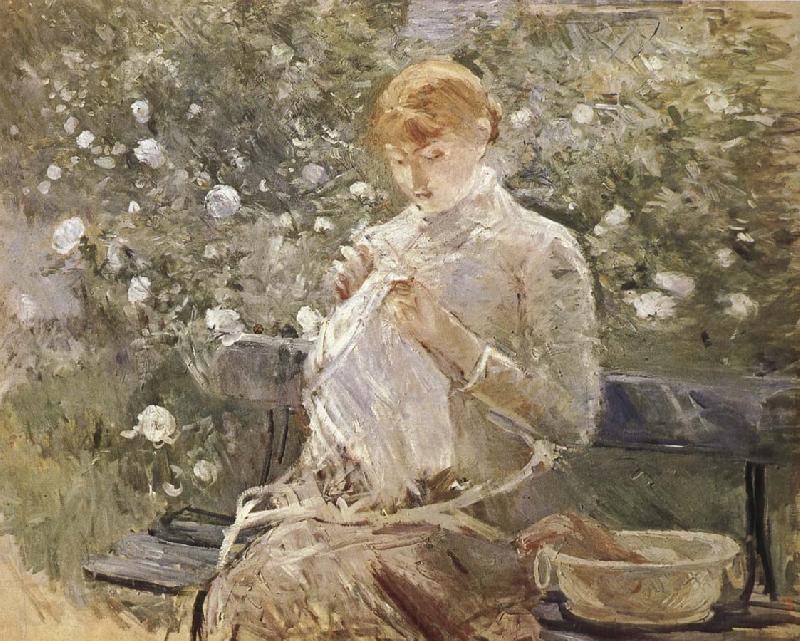 Berthe Morisot The Woman sewing at the courtyard Norge oil painting art